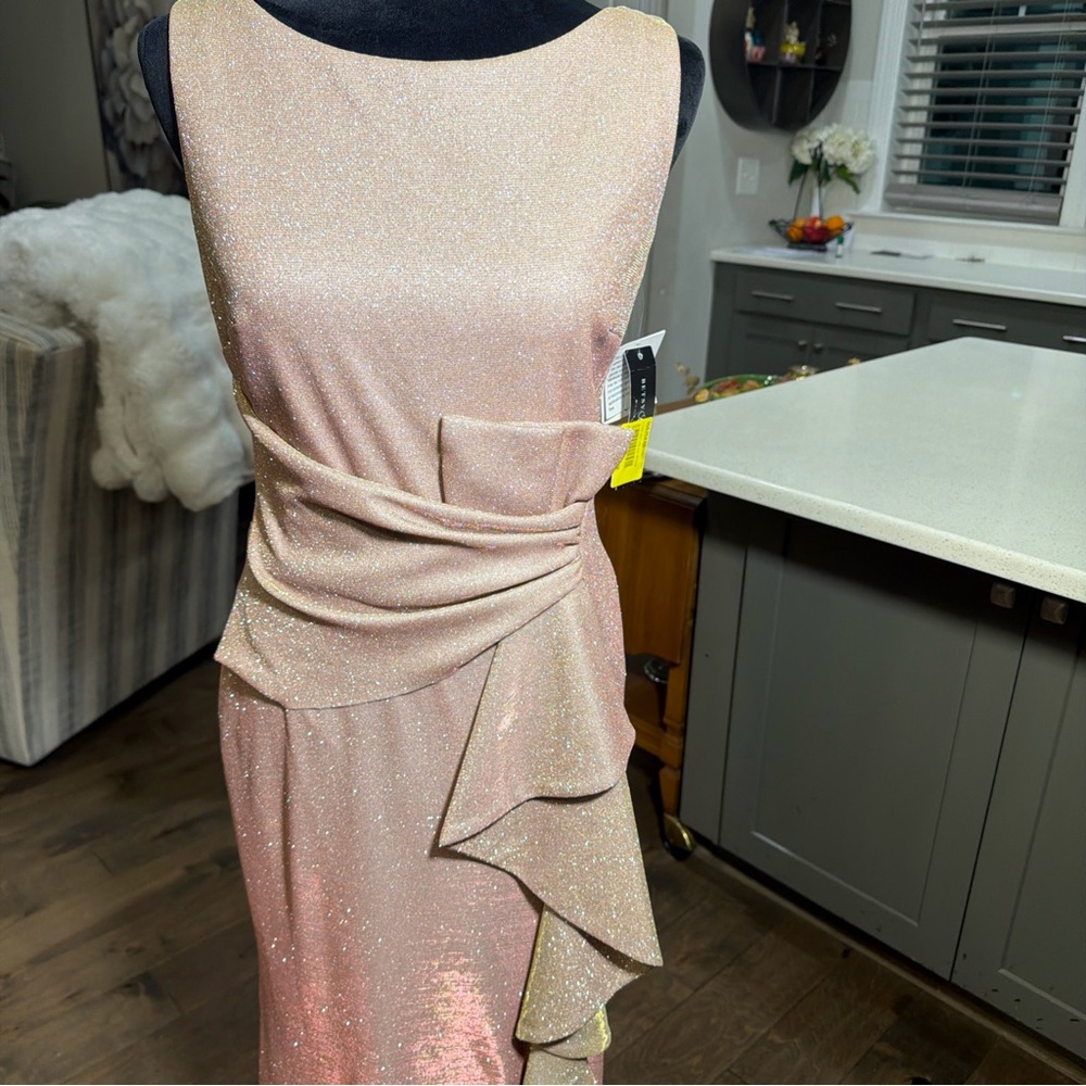 Betsy & Adam Glittering Asymmetrical Blush Dress